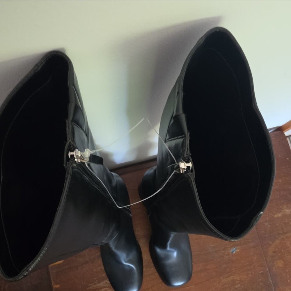 **NEW -Nine West Black Knee High Riding Boots Zip Square Toe Regular Calf US 9 M - Picture 2 of 8